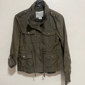 American Rag Ciel Olive Green Utility Jacket Drawstring Hood Size S